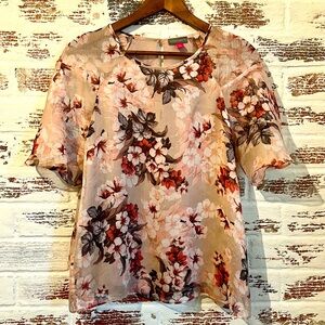Vince Camuto Floral Semi Sheer Lined Blouse Size S